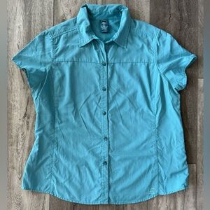 REI Womens XL Performance Short Sleeve Button-Down Shirt Ventilated Hiking Mesh